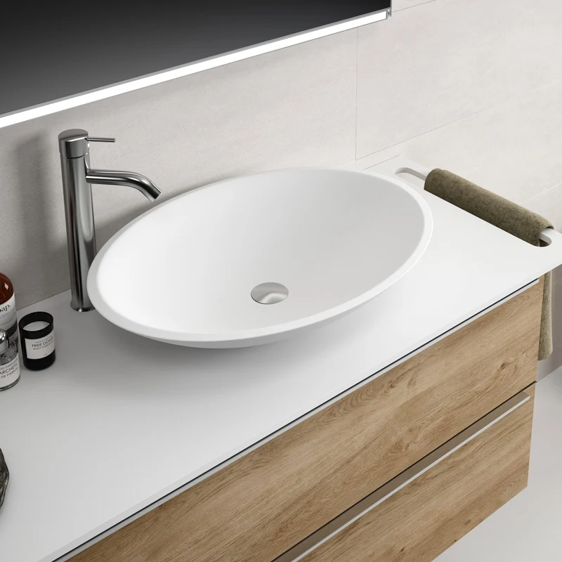 Fristående Tvättställ Solid Surface Tenfors Oval 57x41 cm Vit Matt