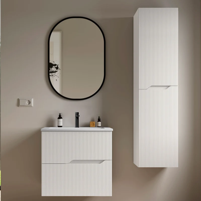 Högskåp Badrum 35x140 cm Tenfors Bambu Vit Matt