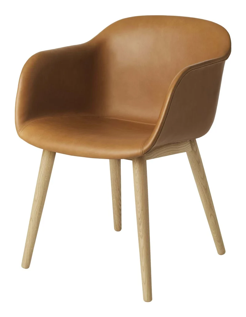 Fiber Armchair Wood Base Leather